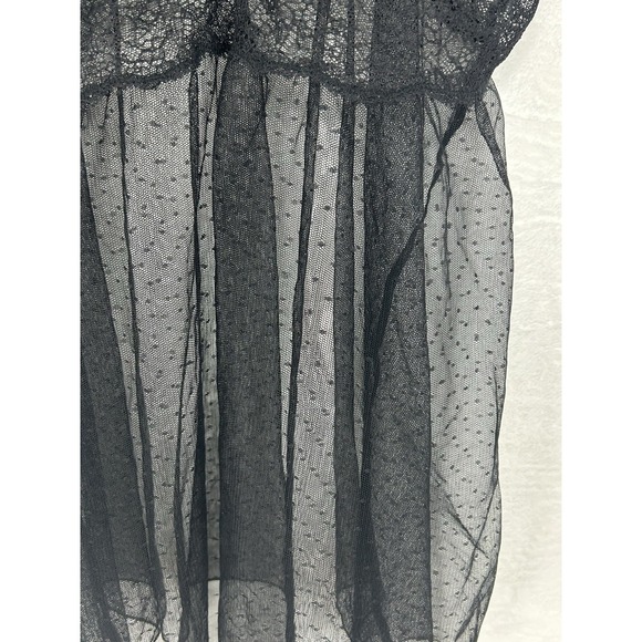 Victorias Secret XL 90's Black Sheer Dotted Flyaway Babydoll Coquette Whimsigoth - Picture 4 of 13